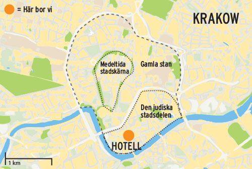Geografisk karta ver Krakow stad.